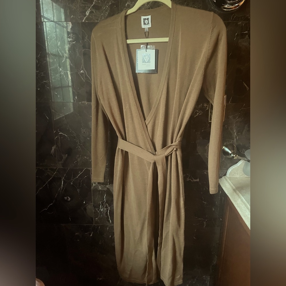 Anne Klein Knit Wrap Caramel Dress Size S NT